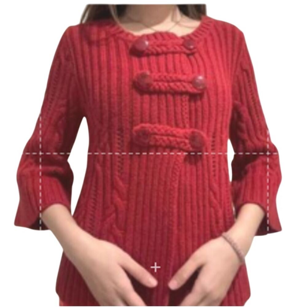 Vintage Sweater by Heather Deep Red,  toggle buttons size S